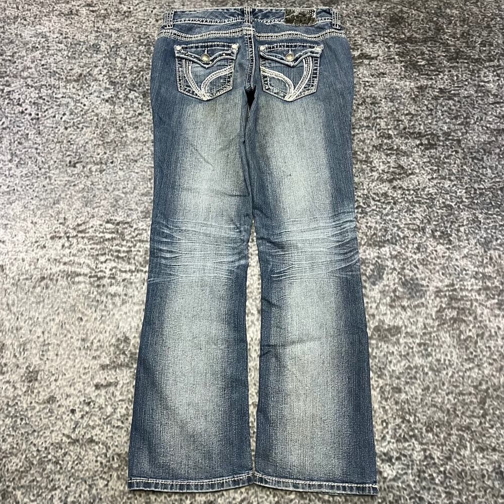 Ariya Bootcut Jeans Low Rise Size 9/10 (32x31) Blue Embellished Flap Pockets Y2K
